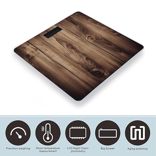 Wood Grain Smart Scale for Body Weight Accurate Bathroom Scale with LED Display Digital Weight Scales Weighing Machine High Precision Scales for Bath Home