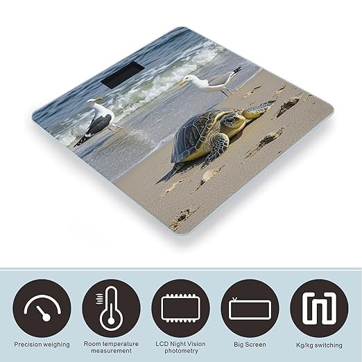 Green Sea Turtle Bathroom Scale for Body Weight Bathroom Weighing Scales with Back Lit LED Display Sturdy Tempered Glass Body Weight Bathroom Scale 400lb Weighing