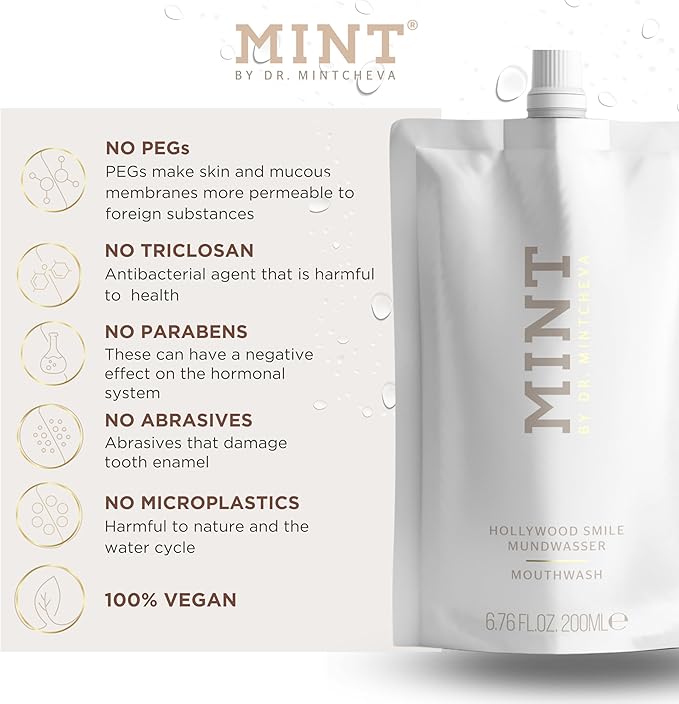 Mint Hollywood Smile Mouthwash Refill – 2-Phase Whitening Formula with Hydrogen Peroxide 01% &amp Sodium Polyphosphate – Alcohol-Free – Vegan – 6.76 fl oz