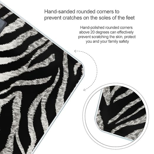 Black and White Zebra Print Scale for Body Weight Highly Accurate Digital Bathroom Scale Sturdy Tempered Glass Weighing Scales with LCD Display Fashion Body Fat Smart Scales 400lb