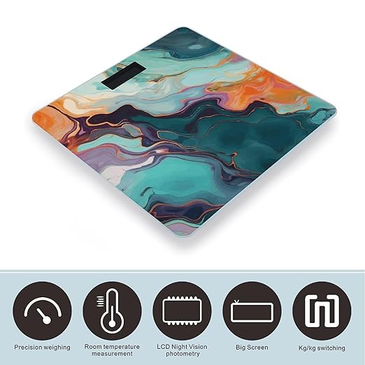 Colourful Marble Digital Bathroom Scale for Body Weight with High Precision Digital Weighing Scale with BMI Clear LCD Display and Step-On Measures Weight Up to 180kg