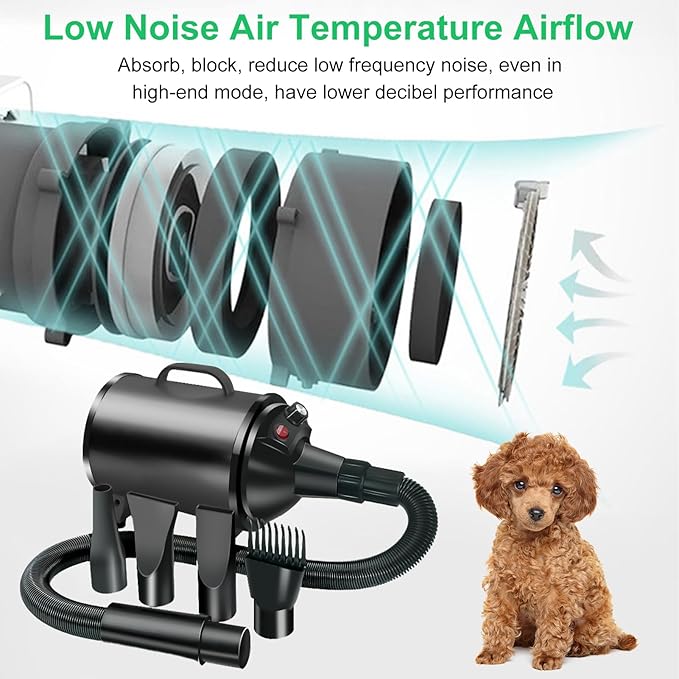 Dog Hair Dryer3.3HP/2400W High Velocity Professional Dog Pet Grooming Hair VacuumTemperature Adjustable Dryer Blower Grooming for Dogs Cats (Black)