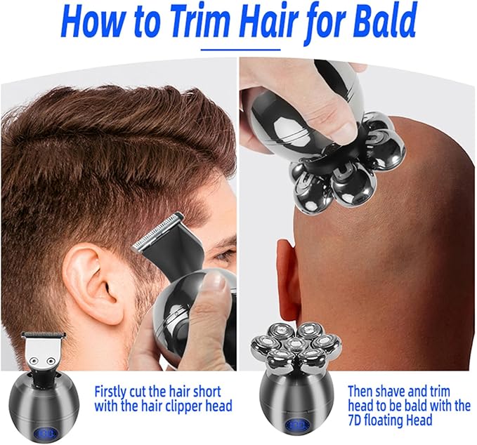 5-in-1 Electric Head Shaver for Bald MenRotary Design Head ShaversElectric Men's Grooming Kit with Rotary Blades Clippers Nose Trimmer Brush MassagerCordless and Rechargeable