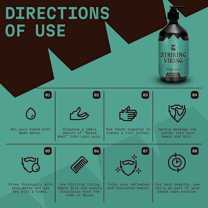 Striking Viking Beard Wash (17 oz) With Natural Peppermint &amp Eucalyptus Scent - Paraben &amp Sulfate-Free Deep Cleansing Shampoo For Beard Care