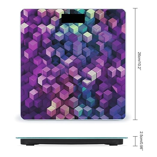 Abstract Color Cubes Purple Scale for Body Weight Safe Rounded Corners Tempered Glass Digital Bathroom Scale LED Display 400lb Capacity Weight Scales with High Precision Sensors