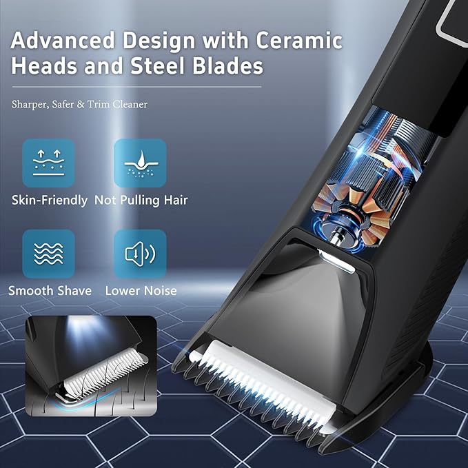Body Trimmer for Men Groin &amp Body Hair Trimmer Ball Foil Shaver Nose Hair Clippers 3 in 1 Men's Waterproof Wet/Dry Groomer with Travel Case &ampTravel Lock LED Display Black