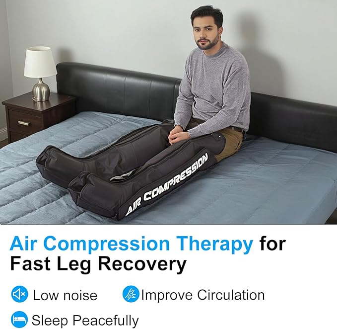 Air Compression Therapy System Rechargeable Leg Massager Dynamic Leg Compression Recovery Boots for Fast Recovery and Improved Circulation for Athletes (4 Chamber- XL)