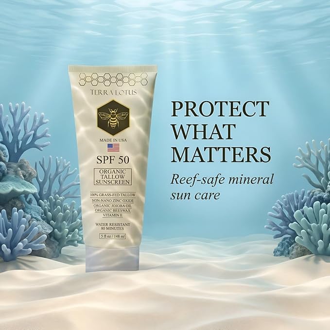 Organic Tallow Sunscreen - 50 SPF - For Face and Body - With 100% Grass-Fed Tallow and Non-Nano Zinc Oxide Reef Safe - (5 Oz)