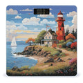Coastal Lighthouse Bathroom Scale Automatic Power On/Off Body Scales LCD Backlight Display Square Digital Scale Rounded Corners Bathroom Scales for Home Bedrooms