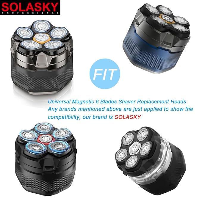 2 Pcs 6 Blade Magnetic Replacement Shaving Head Washable Shaver Blade Heads Replacement for Head Shaver Razor for Men