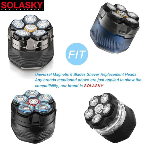 2 Pcs 6 Blade Magnetic Replacement Shaving Head Washable Shaver Blade Heads Replacement for Head Shaver Razor for Men
