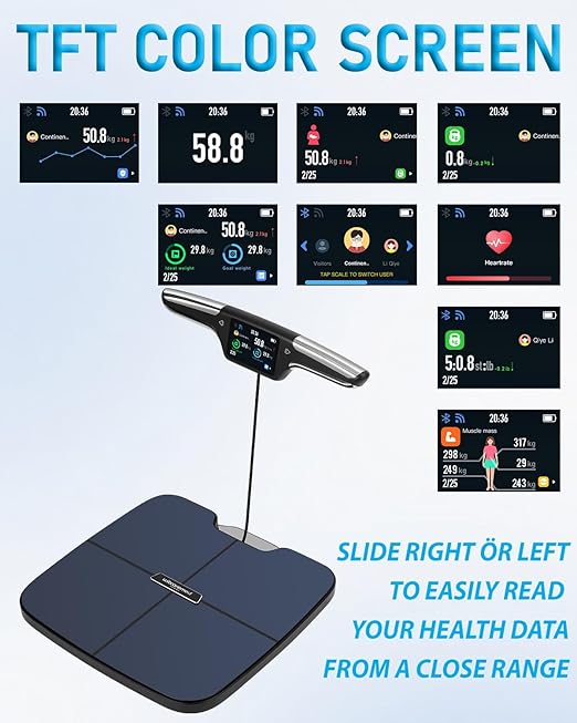 Smart Scale for Body Weight with BMI Body Fat Muscle Mass Water Percentage 8 Electrode High Precision Bathroom Scales Scale with App 56 Body Composition Measurement (Black)