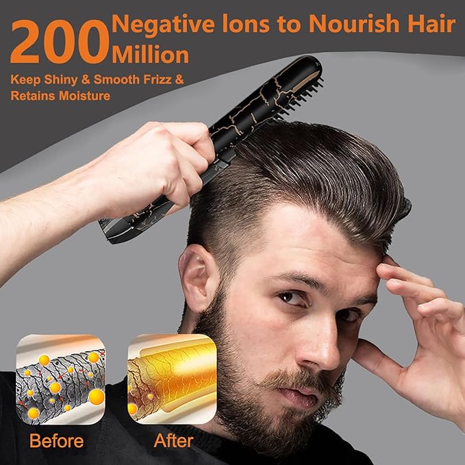 Beard Straightener for Men Cordless Heated Beard Brush Portable Beard Hot Combs Ionic Mini Hair Straightener with 3 Temp Settings Coarse Curly Hair Brush Grooming Kit for Men