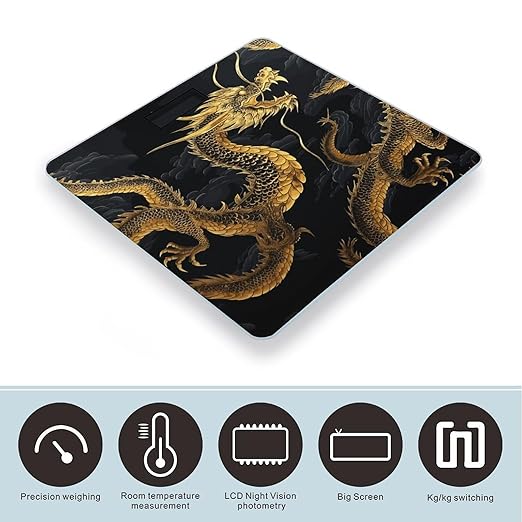 Yellow Dragon Black Background Bathroom Scale Weight Scale for Body WeightHighly Accurate Digital Weighing Machine Clear LED Display Digital Bathroom Body Scale 400lb/182kg