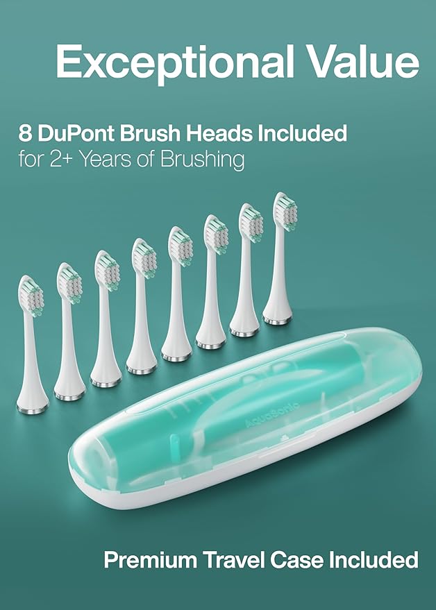 Aquasonic Vibe Series Ultra-Whitening Toothbrush – ADA Accepted Power Toothbrush - 8 Brush Heads &amp Travel Case – 40000 VPM Motor &amp Wireless Charging - 4 Modes w Smart Timer – Mint Green Metal