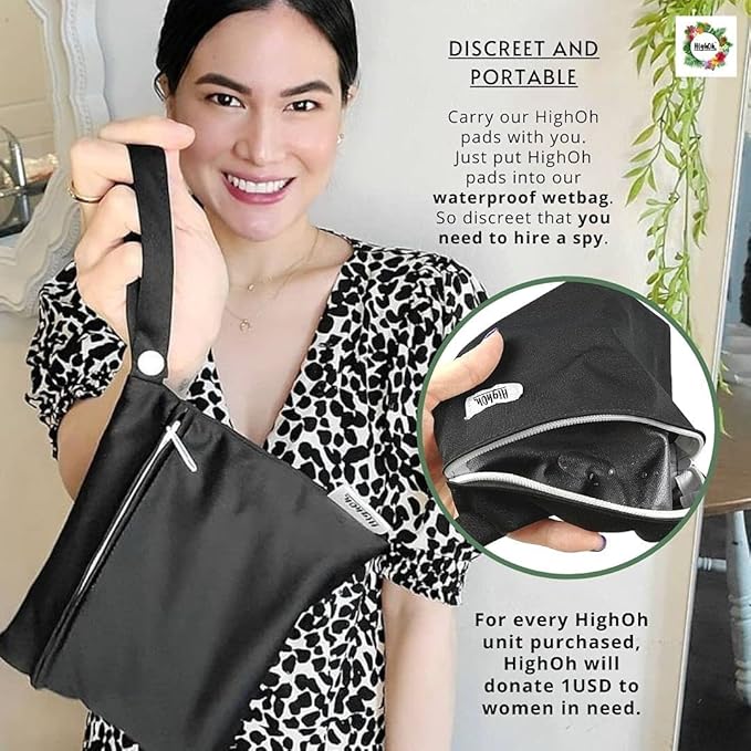 HighOh™ Period Starter Kit | Soft Washable Charcoal Bamboo Menstrual Pad | Bladder Support &amp Incontinence Pads | Reusable Sanitary Napkins | Six Medium Flow Pads &amp 1 Free Waterproof Wetbag