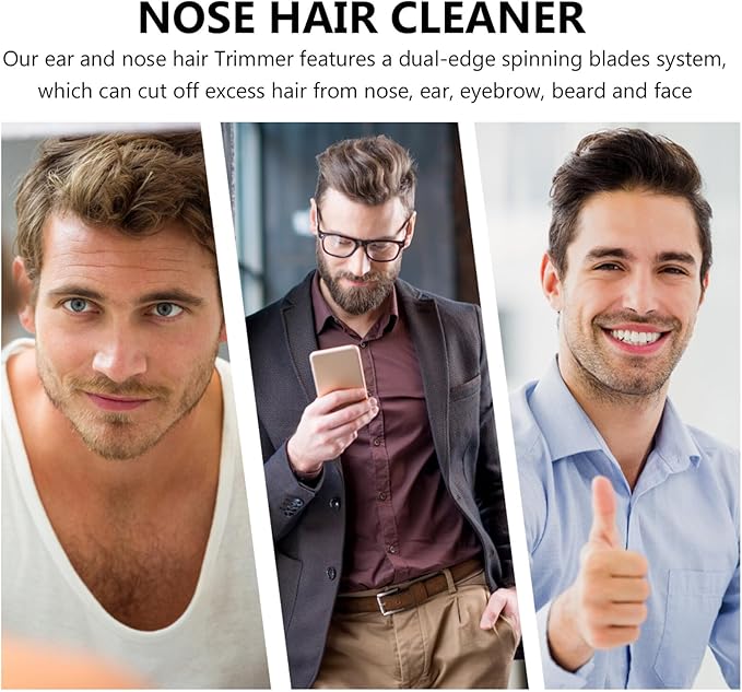 Rechargeable Metal Nose Hair Trimmer Portable Painless Ear and Nostril Hair Remover with Dual Removable Heads Lightweight for Travel and Easy Cleaning Maintenance