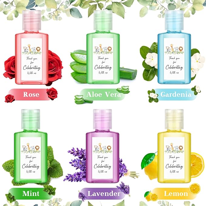 Gejoy 48 Pcs Jungle Animal Mini Hand Sanitizer Bulk Baby Shower Favors for Guest Hand Sanitizer Party Favors 1fl oz Travel Size Thank You Hand Soap Gift for Personalized Baby Shower Party Supplies
