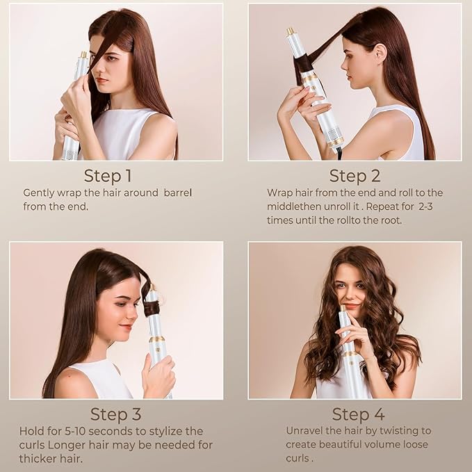 Hair Dryer Brush 5 in 1 Blow Dryer Brush Set Auto Wrap Curlers for Frizz-Free Volume Smooth Hair Damage Hair Styling Tools Gift for Drying Curling Straightening (Platinum)