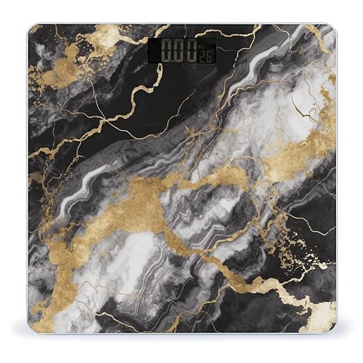 Black White Gold Foil Marble Scale for Body Weight High Precision Digital Weight Scales with LCD Display Anti-Slip Sturdy Slim Tempered Glass Bathroom Scale for Home Use