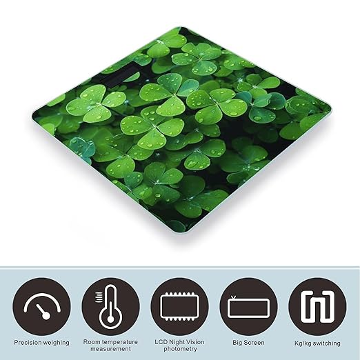 Many Green Clover Scale for Body Weight Precision Bathroom Weighing Scales with Back Lit LCD Display Sturdy Tempered Glass Body Weight Scales Digital Bathroom Scale 400lb