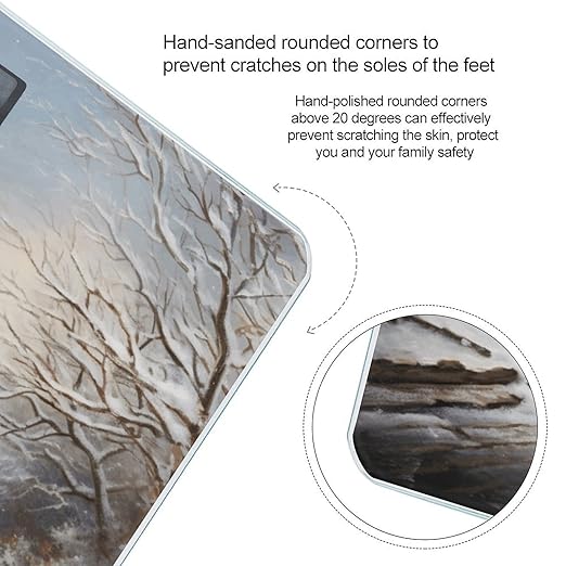 Snow Scene Scale for Body Weight Anti-Slip Tempered Glass Digital Bathroom Scales Clear LCD Display Weighing Scale Safe Rounded Corners Smart Scales