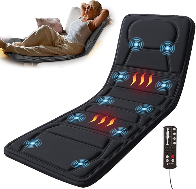 CooCoCo Full Body Massage Mat with Heat 10 Motors Vibrating Back Massager Full Body Heating Pad for Bed Sofa Back Massager for Pain Relief Deep Tissue Gifts for Mom Dad Men Women Husband Wife