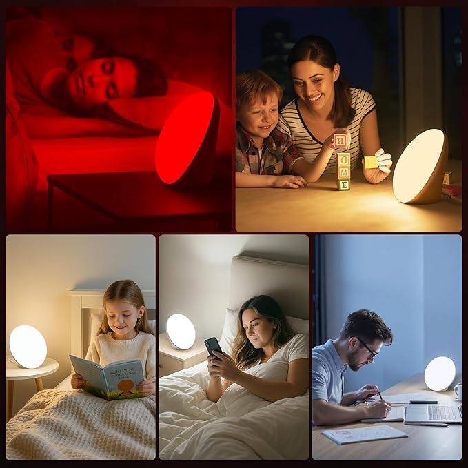 670nm Red Night Light Red Night Sleep Lamp for Bedroom Light Therapy Lamp with 10000 Lux Sun Light 5 Color Temperatures 5 Brightness Levels 4 Timer Settings Smart Touch &amp Remote Control
