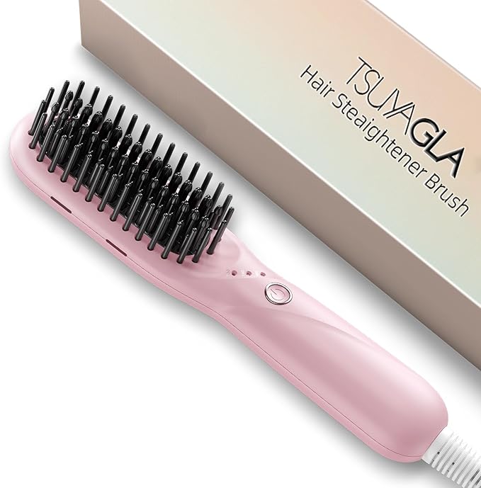 Hair Straightener Brush Portable Ionic Hair Straighteners for Women Straightening Brush with 3 Temp Settings 30 Min Auto Shut-Off Dual Voltage Hot Comb for Frizz-Free Styles