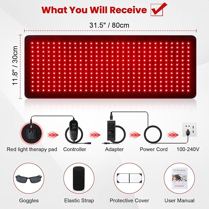GarveeHome Red Light Therapy for Body 31.5 x 11.8 Infrared Light Therapy Belt with 360 LEDs 660nm Red Light &amp 850nm Infrared Light Therapy Mat with Timer for Back Shoulder Waist Muscle Pain Re