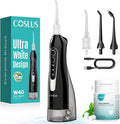 COSLUS Water Flosser Pick W40(F5020E) with Whitening Mint Flavor Refill Combo for Teeth Braces Gums Care - Easy to Use Portable for Coffee Lovers &amp Travel Rechargeable BPA-Free Black