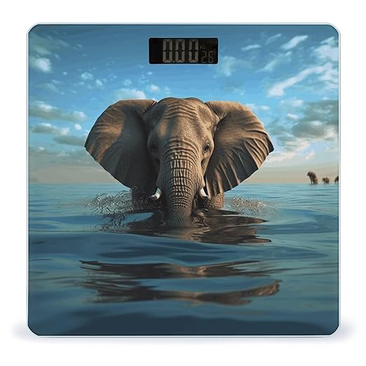 Elephant is Sitting in The Water Bathroom Scale for Body Weight Bathroom Weighing Scale with Backlit LCD Display Highly Accurate Measures Weight Up to 180kg