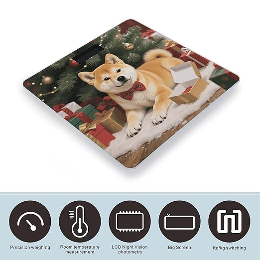 Christmas Shiba Scale for Body Weight Sturdy Tempered Glass Weighing Scales with LCD Display Accurate Digital Bathroom Scale Convenient Body Fat Smart Scales Easy Read