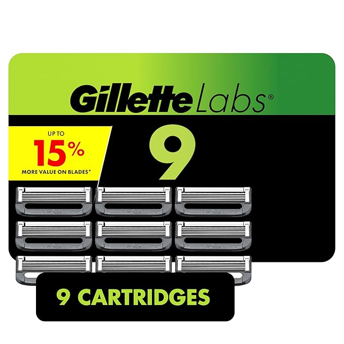 GilletteLabs Razor Blade Refills Ultimate Precision Trimmer 5 Bladed Refills Compatible with Exfoliating Bar and Heated Razors 9 Count