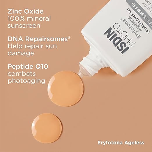 ISDIN Eryfotona Ageless Tinted Mineral Sunscreen SPF 50 Anti-Aging Face Sunscreen with Zinc Oxide DNA Repairsomes &amp Vitamin E Universal Tint No White Cast Dermatologist Recommended