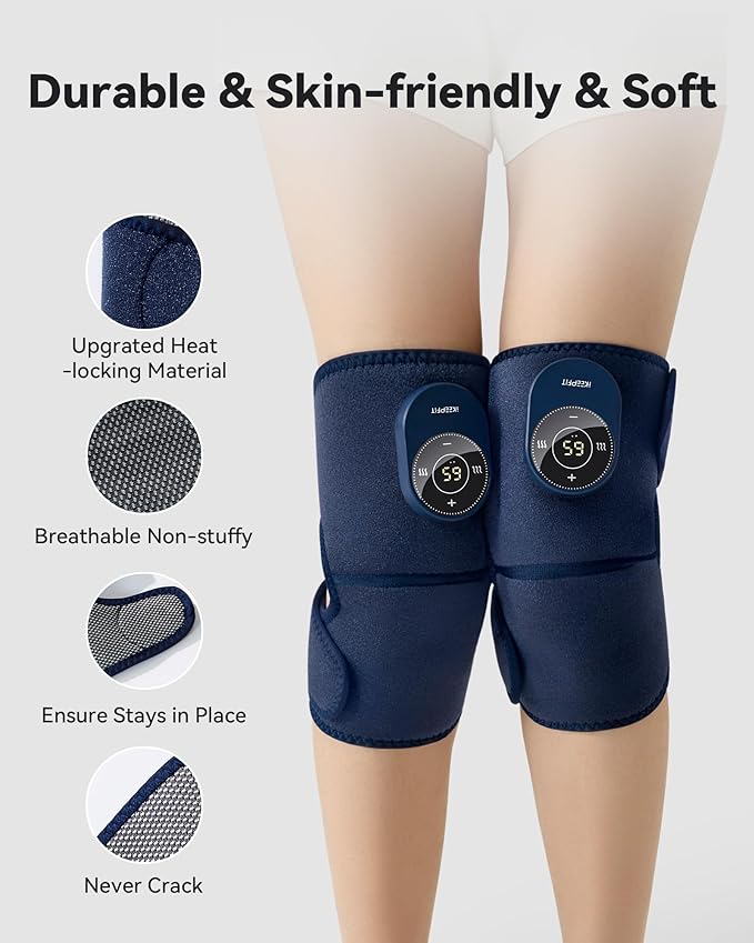 Cordless Knee Massager with Heat Vibration for Pain Relief MAXwarm 3.0[2026 Upgraded]-Electric Heated Knee Brace with 3 Heat Levels and 3 Massage Mode for Men Women(Blue 1-Pack)
