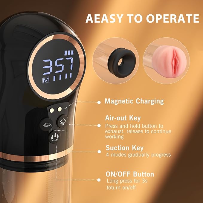 Penile Traction Device Condones 6X Suction &amp Pumping Training Device Bigger &amp Harder &amp Longer Y324* (Black + Gold)