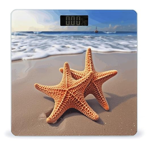 Starfish on The Beach Digital Bathroom Scale for Body Weight Weighing Scale with Backlit LCD Display High Precision Measurements &amp Measures Weight Up to 180kg