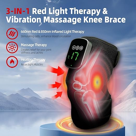 Red Light Therapy for Knee &amp Elbow Vibration &amp Heated Massage for Knee Brace660nm&amp850nm Red Light Therapy Heated Device for Joint Elbow Shoulder Pain Relief
