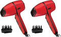 REVLON Airflow Control Hair Dryer with Diffuser - 1875W Blow Dryer Head Rotates 90° for Total Control Wider Head for Less Drying Time Reduces Frizz (Red) (Pack of 2)