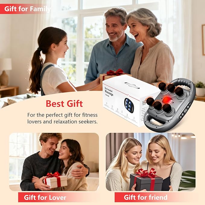 6 Head Massage Gun for Deep Tissue - 9Levels &amp 9Modes Electric Massagers.This Powerful Massage Tools Provide Effective Pain Relief to the BackLegsWaist.It's an Ideal Gift for Family and Friends.