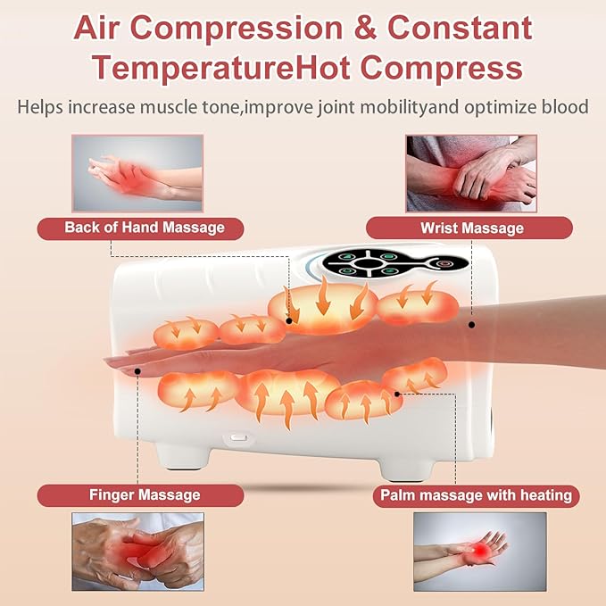 AERLANG Hand Massager Hand Massage Machine with Heat and Compression Cordless Electric Hand Massager for Arthritis and Carpal Tunnel Birthday Gifts for Women Men mom Husband Gifts Gray-White