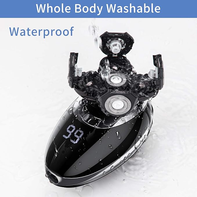 Electric shavers for Men Cordless Rechargeable Electric Razor Bald Head Shaver 5 in 1 Nose Beard Trimmer Hair Clipper Facial Grooming Kit Waterproof Wet Dry Rotary Shaver with Cleansing Brush