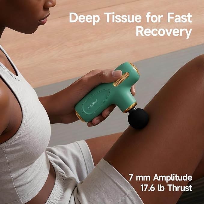 Super Mini Massage Gun Deep Tissue Handheld Muscle Massager with 4 Heads Quiet Percussion Travel Size Massager for Back Pain Relief Home Gym &amp Office Green