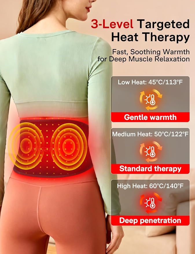 Medisana 3-in-1 Red Light Therapy Belt Cordless &amp Portable Infrared Red Light Therapy for Body with Red Light/Pulse/Heat/Vibration - 660nm/850nm for Back Pain Relief (Regular)