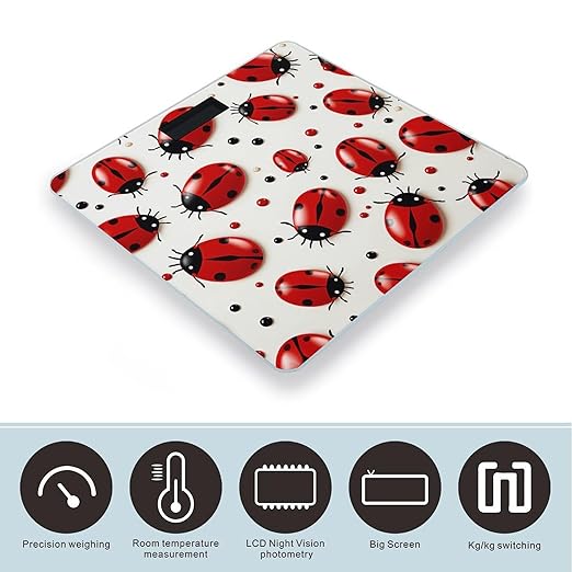 Red Ladybug Bathroom Scale Large LCD Backlight Display Digital Scale Rounded Corners Body Scales Automatic Power On/Off Bathroom Scales for Home Bedrooms