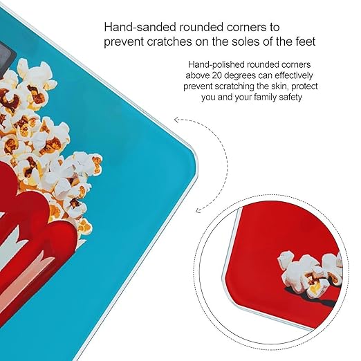 Popcorn Print1 Bathroom Scale for Body Weight Bathroom Weighing Scales with Back Lit LED Display Sturdy Tempered Glass Body Weight Bathroom Scale 400lb Weighing
