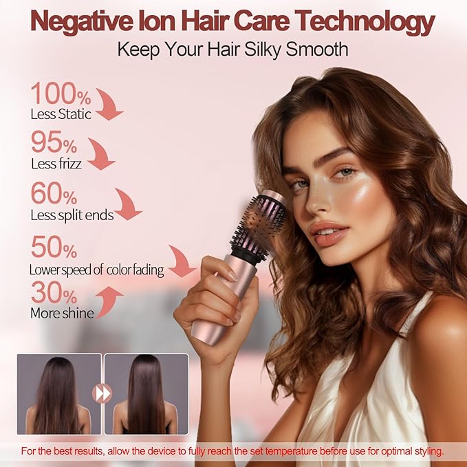 Youbella Cordless Hair Curling Iron Brush Mini Travel Hot Straightener Comb 3-in-1 Portable Wave Curling Wand 1.5″ Ionic Heated Brush USB Rechargeable Hair Curler Pink – No Automatic Rotation