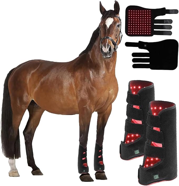 Red Light Therapy for Horses Leg Portable Wearable Infrared Light Therapy Horses Boot 660nm ＆850nm Red Light Therapy for Horse Leg Stifle Pain Left + Right