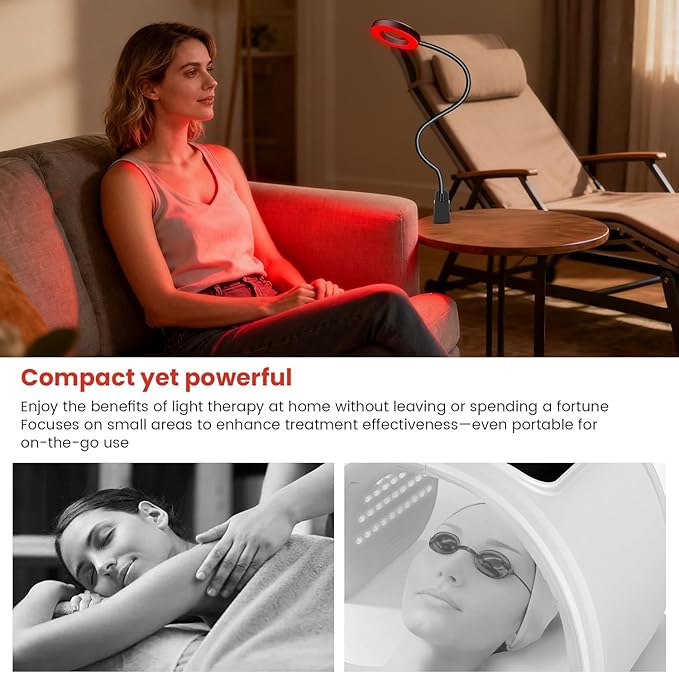 Aumtrly Red Light Therapy for Face and Body Use 660nm Red and 850nm Near Infrared Red Light Therapy Lamp with Clip and Angle Adjustable Small and Portable Suitable for Home or Travel Use Black